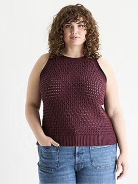 a.n.a Sleeveless Open-Knit Tank Top in Burgundy